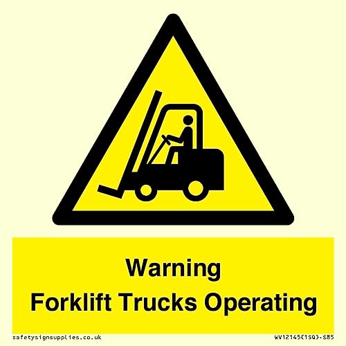 Warnschild mit Aufschrift "Warning Forklift Trucks Operation", 85 x 85 mm, S85 von Viking Signs