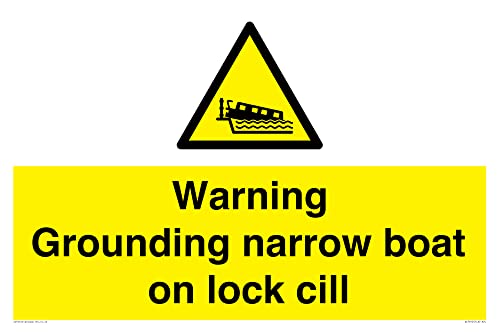 Warnschild mit Aufschrift "Warning Grounding narrow boat on lock cill", 600 x 400 mm, A2L Warnschild mit Aufschrift "Warning Grounding narrow boat on lock cill", 600 x 400 mm, A2L von Viking Signs