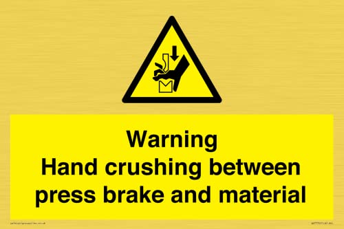 Warnschild mit Aufschrift "Warning Hand Crushing between press brake and material", 300 x 200 mm, A4L Warnschild mit Aufschrift "Warning Hand Crushing between press brake and material", 300 x 200 mm, A4L von Viking Signs