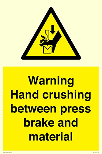 Warnschild mit Aufschrift "Warning Hand Crushing between press brake and material", 400 x 600 mm, A2P Warnschild mit Aufschrift "Warning Hand Crushing between press brake and material", 400 x 600 mm, A2P von Viking Signs
