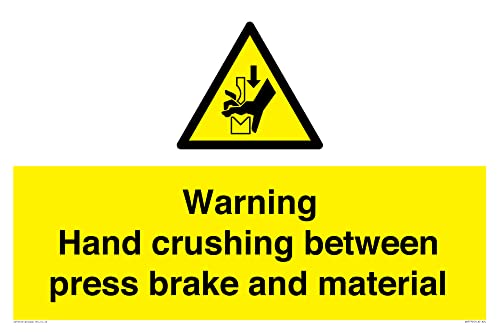 Warnschild mit Aufschrift "Warning Hand Crushing between press brake and material", 600 x 400 mm, A2L Warnschild mit Aufschrift "Warning Hand Crushing between press brake and material", 600 x 400 mm, A2L von Viking Signs