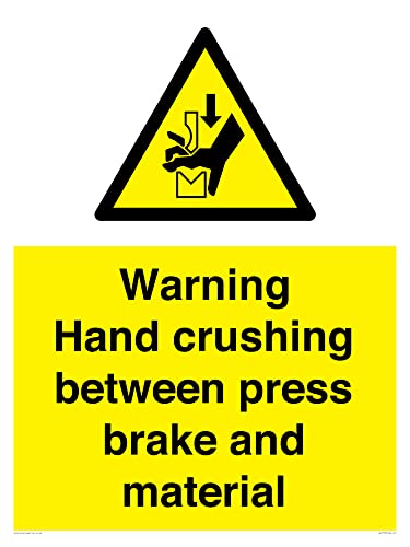 Warnschild mit Aufschrift "Warning Hand Crushing between press brake and material", 600 x 800 mm, A1P Warnschild mit Aufschrift "Warning Hand Crushing between press brake and material", 600 x 800 mm, A1P von Viking Signs