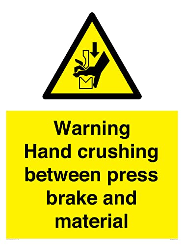Warnschild mit Aufschrift "Warning Hand Crushing between press brake and material", 600 x 800 mm, A1P von Viking Signs