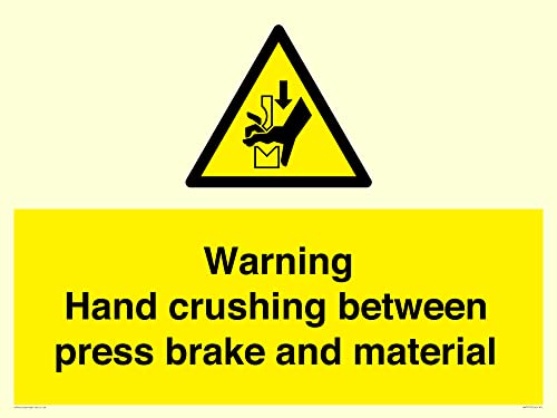 Warnschild mit Aufschrift "Warning Hand Crushing between press brake and material", 800 x 600 mm, A1L Warnschild mit Aufschrift "Warning Hand Crushing between press brake and material", 800 x 600 mm, A1L von Viking Signs