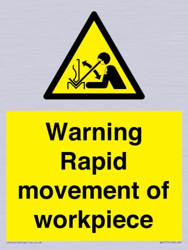 Warnschild mit Aufschrift "Warning Rapid movement of workpiece", 150 x 200 mm, A5P von Viking Signs