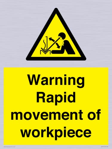 Warnschild mit Aufschrift "Warning Rapid movement of workpiece", 300 x 400 mm, A3P Warnschild mit Aufschrift "Warning Rapid movement of workpiece", 300 x 400 mm, A3P von Viking Signs