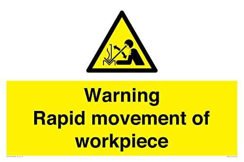 Warnschild mit Aufschrift "Warning Rapid movement of workpiece", 600 x 400 mm, A2L von Viking Signs