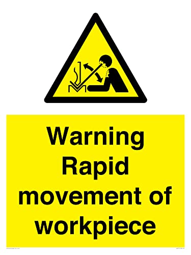 Warnschild mit Aufschrift "Warning Rapid movement of workpiece", 600 x 800 mm, A1P Warnschild mit Aufschrift "Warning Rapid movement of workpiece", 600 x 800 mm, A1P von Viking Signs