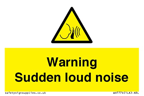 Warnschild mit Aufschrift "Warning Sudden loud noise", 75 x 50 mm, A8L von Viking Signs