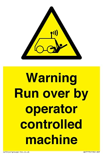 Warnschild mit Aufschrift "Warning run over by operator controlled machin", 100 x 150 mm, A6P von Viking Signs