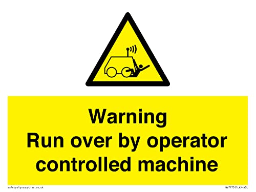 Warnschild mit Aufschrift "Warning run over by operator controlled machin", 200 x 150 mm, A5L Warnschild mit Aufschrift "Warning run over by operator controlled machin", 200 x 150 mm, A5L von Viking Signs