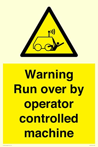 Warnschild mit Aufschrift "Warning run over by operator controlled machin", 400 x 600 mm, A2P Warnschild mit Aufschrift "Warning run over by operator controlled machin", 400 x 600 mm, A2P von Viking Signs
