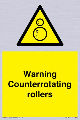 Warnschild mit Gegenlaufrollen, 100 x 150 mm, A6P Warnschild mit Gegenlaufrollen, 100 x 150 mm, A6P von Viking Signs