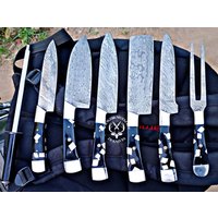 Chefmesser, Beste Qualität 6stk Damast Kochmesser Set, Küchenmesser, Messer Rolle, Handgeschmiedete Messer, Handgemachtes Hochzeitsgeschenke von VikingsCraftPk