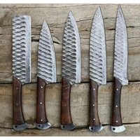 Handgeschmiedetes Damast-Kochmesser-Set Von 5 Grillmesser Küchenmesser Geschenk Für Sie Valentinsgeschenk Campingmesser Ihn Groomsmen von VikingsCraftPk