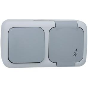 Viko Palmiye Kombination, 1-polig, Schuko-Stecker, 2-polig + Erde, IP54, horizontal, grau von Viko