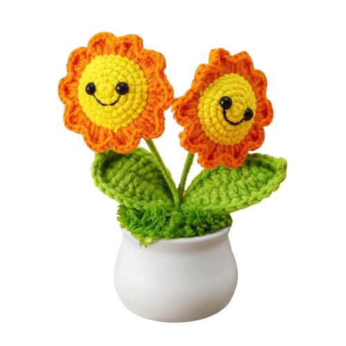 Vikrami lighting 1 Stück Gehäkelte Doppelköpfige Sonnenblumen-Blumen Klein Handgefertigt Gestrickt Sonnenblume, Mini-Handgefertigte Emotionale Unterstützung, Gestrickte Sonnenblumen-Spielzeuge von Vikrami lighting