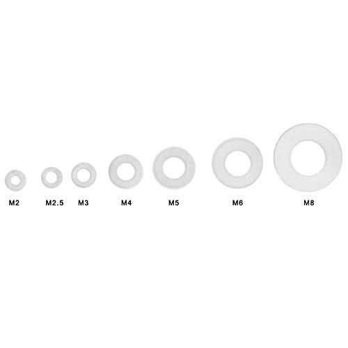 350 Stück weiße Nylonscheibe, flacher Nylon-Kunststoff-Distanzring-Dichtungsring-Sortimentssatz M2/M2,5/M3/M4/M5/M6/M8, Stützring von Vikye