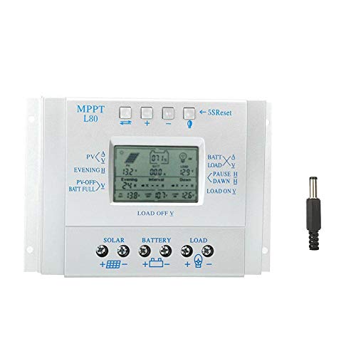 80A Solarladeregler, MPPT L-80 LCD-Display PWM Photovoltaik Solar MPPT Laderegler Regler 12V/24V, Solarpanel Batterie Intelligenter Regler von Vikye