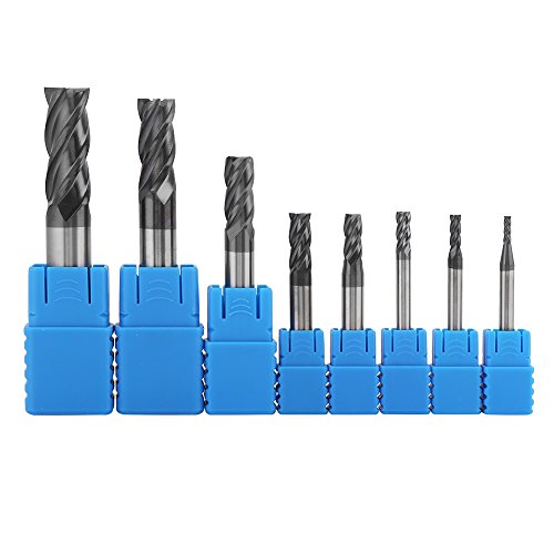 8 Stücke Bohraufsätze / Schaftfräser Set, 2-12mm 4 Flöten Hartmetall-Schaftfräser Set aus Wolframstahl Fräser Werkzeug Kit für Aluminium, Kupfer, Kohlenstoffstahl, Stahlguss, Stahllegierungen von Vikye