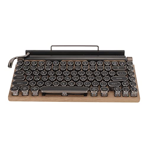 Schreibmaschine Mechanische Tastatur, 83 Tasten RGB mit Hintergrund Beleuchtung, Drahtlos/BT5.0/verdrahtete Retro Vintage-Tastatur, Blaue Schalter Punk Metall-Rund-Schlüssel (Farbe der Holzmaserung) von Vikye