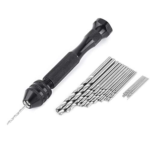 Spiralbohrer Set, 0,3–3,6 mm Greifbereich Bohrfutter Hand Spiralbohrer mit 25 HSS Bohrern, Holzbohrwerkzeug, Präzisionsstift, Handbohrer für Kunst, Handwerk, Hängen von Schmuck oder Souvenir von Vikye