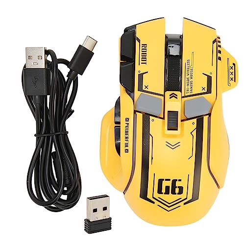 Vikye Gaming-Maus, 2,4 G Kabellose Kabelgebundene Bluetooth-3-Modus-PC-Gaming-Maus mit 11 RGB-Lichtern, 5 Einstellbare DPI-Game-Maus für für Android für (Yellow) von Vikye
