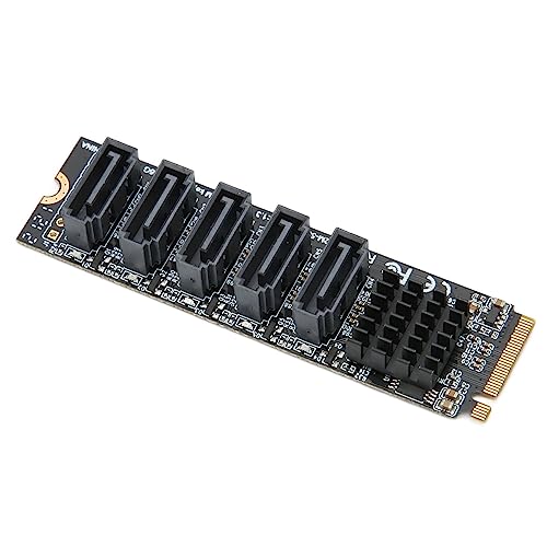 Vikye PCIE M.2 auf SATA3.0-Adapterkarte, Upstream PCIE3.0 X2 16 Gbit/s, Downstream 5 X SATA3.0 6 Gbit/s, JMB585-Chip, Hochgeschwindigkeitsübertragung, Stabiler Betrieb, Unterstützt für von Vikye