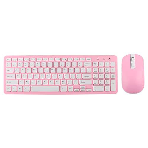 Vikye Stilvolles und Einfaches Kabelloses Maus-Tastatur-Set, Ergonomisches Design, 3 Geschwindigkeiten, Mikroempfänger für Bürospiele (kabelloser rosafarbener Anzug) von Vikye