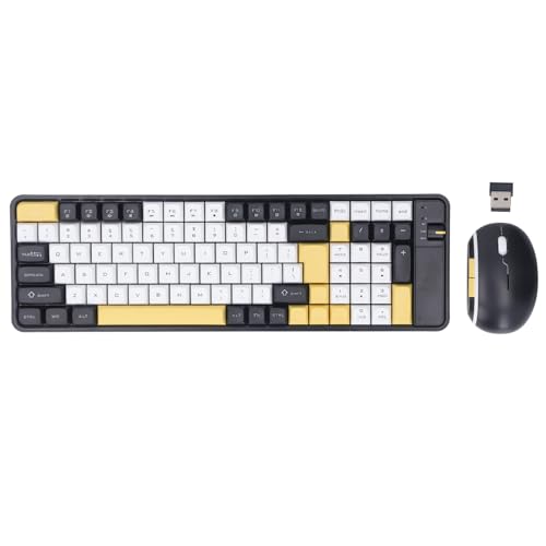 Vikye Tastatur- und Mauskombination, 100 Tasten, 1600 DPI, Kabelloses Bluetooth-Dual-Mode-Tastatur-Maus-Set, Computer-Eingabegerät in Kontrastfarbe (Yellow) von Vikye