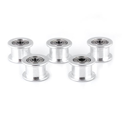 Vikye Zahnriemenscheibe, hochwertiges Aluminium glatt 2GT 6mm / 10mm breiter Riemenscheibenriemen 16T / 20T 3mm / 5mm Bohrung 3D-Drucker Accessary 5pcs / Set(W6mm, 16T, Bore 3, Toothless) von Vikye