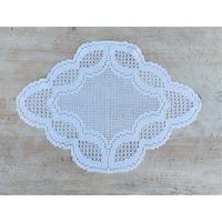 Große Gehäkelte Baumwoll-Doilies, Weißes Häkel-Doily, Handgemachtes Doily, Rustikale Tischdecke, Vintage Großes Doily von VilRaVintage