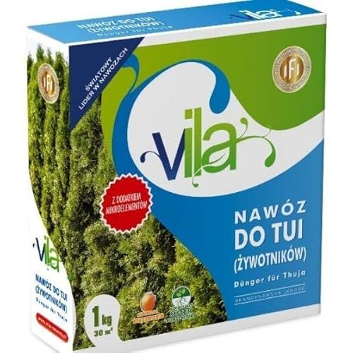 VILA Spezialdünger für Thuja und Lebensbäume | Gartendünger Thujadünger | NPK- Dünger mit Mikroelementen | Fördert üppiges Wachstum und Grün | 1 kg Eimer für bis zu 30 m² von Vila