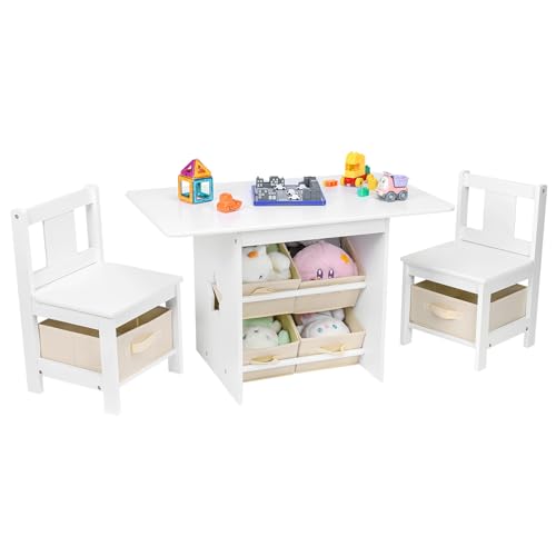 Vilaxing Kindertisch- und Stuhl-Set (2 Stühle im Lieferumfang enthalten), Holz Kleinkind Tisch und Stühle Set mit 6 Aufbewahrungsbehältern Boxen, Kindermöbel, wasserabweisend, leicht zu reinigen von Vilaxing