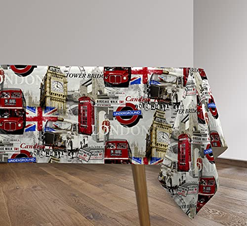 Vilber, London.Bus Tischdecke aus Stoff, rechteckig, harzbeschichtet, schmutzabweisend, wasserdicht, mit British-Muster, Mehrfarbig von Vilber