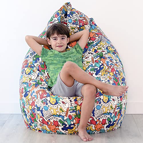 Vilber, Puff PERA Kids, ergonomisch und formbar, Größe: 65 x 90 cm, Polystyrol-Perlen mit 170 Liter, bedruckter Stoff, Wasser- und schmutzabweisend, für den Innen- und Außenbereich, Pop-Kollektion von Vilber