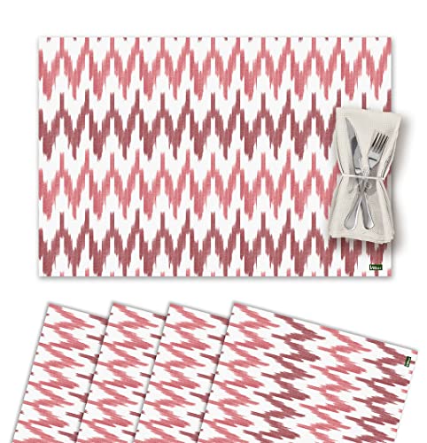 Vilber, Set mit 4 Tischsets aus Vinyl, waschbar, wasserdicht, schmutzabweisend, rutschfest, antihaftbeschichtet, hitzebeständig, Ikat-Mallorca-Stil, Zig Zag, Rot Calanova von Vilber