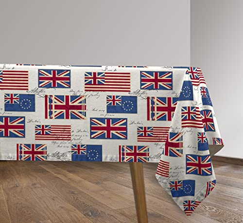 Vilber, Tischdecke aus Stoff, Harz, schmutzabweisend, wasserdicht, rechteckig, Bedruckt, British. UK.Flag Mehrfarbig, 136 x 240 cm von Vilber