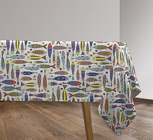 Vilber, Tischdecke aus Stoff, rechteckig, Harz, schmutzabweisend, wasserdicht, Sardinas-Muster, Mehrfarbig, 100 x 136 cm von Vilber