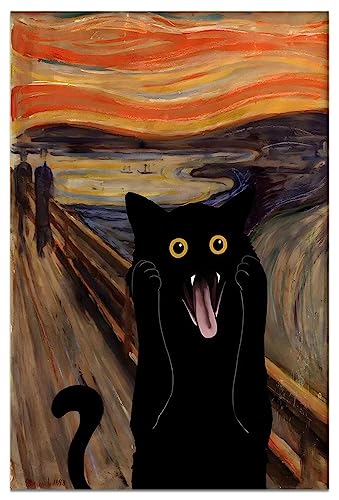 Vilbki Abstrakte Leinwand-Kunst, berühmte Kunst, "The Scream", lustige schwarze Katze, Poster, Retro-Öldrucke, Ästhetik, Wanddekoration, Bilder für Schlafzimmer, Wohnzimmer, Wohnheim, ungerahmt 40,6 x von Vilbki