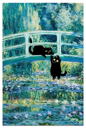 Leinwandbild, Motiv: schwarze Katze, berühmte Ölgemälde, Blumen, Poster, lustiger Blumendruck, Bauernhaus, ästhetische Raumdekoration für Wohnzimmer, Schlafzimmer, Badezimmer, 40,6 x 61 cm, ungerahmt von Vilbki