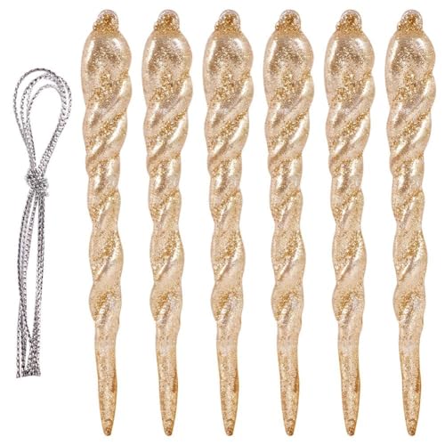 Vilde Christbaumeiszapfen Christbaumschmuck Eiszapfen Tropfen Tannenbaumkugeln Weihnachtsdeko Weihnachtskugeln Acryl Gold 6er-Set 12 cm von Vilde