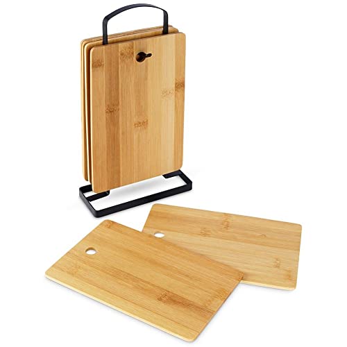 Frühstücksbrettchen Holzschneidebrett Küchenbrett Schneidebrett Brett Tablett Schneidebretter-Set aus Holz im Metallständer 6er-Set von Vilde