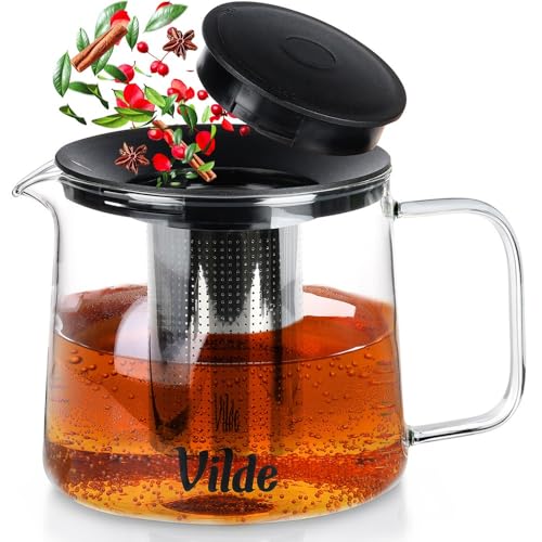Vilde Glaskanne Teekanne Teebereiter mit Edelstahlsieb aus Glas hitzebeständig 1,5 L von Vilde