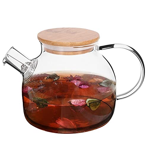 Glaskanne Wasserkanne Glaskrug mit Siebeinsatz für Wasser Tee heiße Getränke mit Henkel Deckel 1l von Vilde