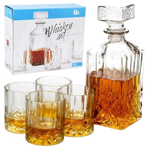 Glaskaraffe Glasflasche für Whisky Cognac Brandy + Trinkgläser 5-teilig von Vilde
