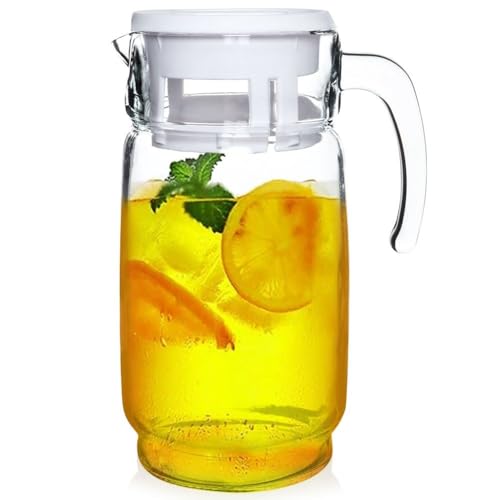 VILDE - Glaskaraffe mit Deckel und Ausgießer - 2 Liter - Karaffe Krug Glas Wasserkaraffe mit Deckel - Wasserkrug Wasserkanne Wasser Karaffen Tee Fruchteinsatz Karaffee Wasserkaraffen Glaskaraff von Vilde