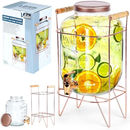 Glaskrug Getränkespender Zapfhahnflasche Glasspender mit Getränkehahn und goldfarbenem Ständer 5 L Glaskrug Getränkespender Zapfhahnflasche Glasspender mit Getränkehahn und goldfarbenem Ständer 5 L von Vilde