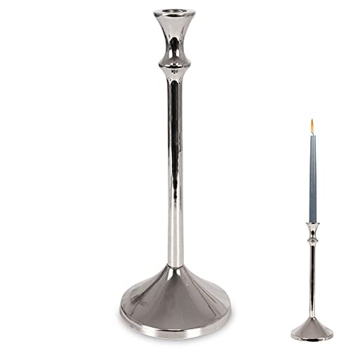 Kerzenhalter Kerzen-Halter Leuchter Kerzenleuchter Kerzenständer für eine Lange Kerze aus Aluminium silbern 30,5 cm von Vilde