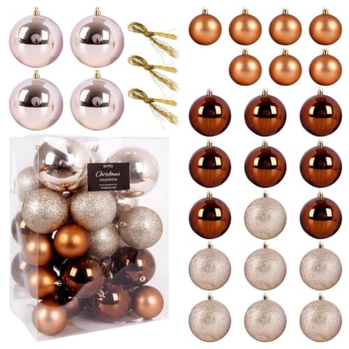 Vilde Kugeln Christbaumkugeln Christbaumschmuck Tannenbaumkugeln Weihnachtsdeko Weihnachtskugeln Glitzerkugeln bruchfest bruchsicher Bernstein Set 26 St. 6-10 cm von Vilde